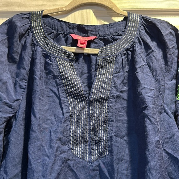Lilly Pulitzer Sharise Navy Embroidered Peasant Blouse M - Picture 5 of 10